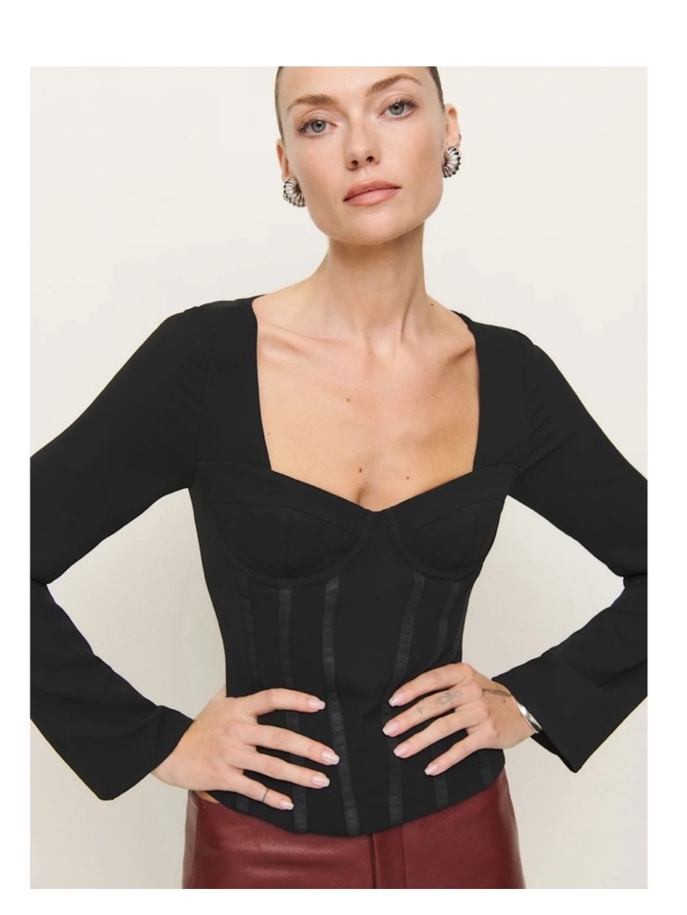 REFORMATION Sz 0 Black Amina Corset Bustier Top